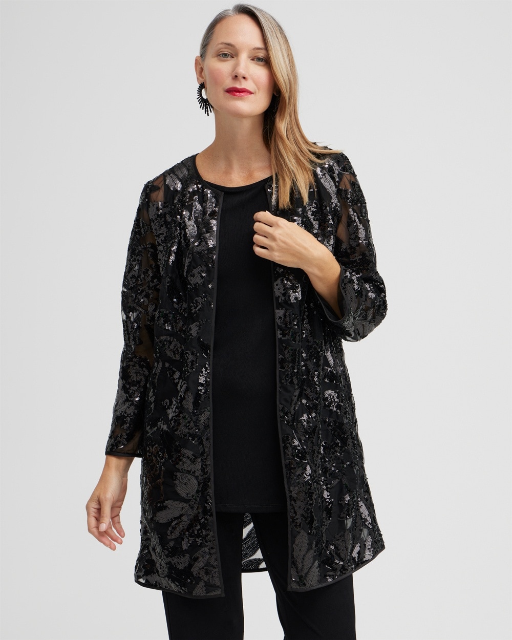 Chico's Jackets & Coats | Travelers Collection Floral Sequin Jacket Travelers Black