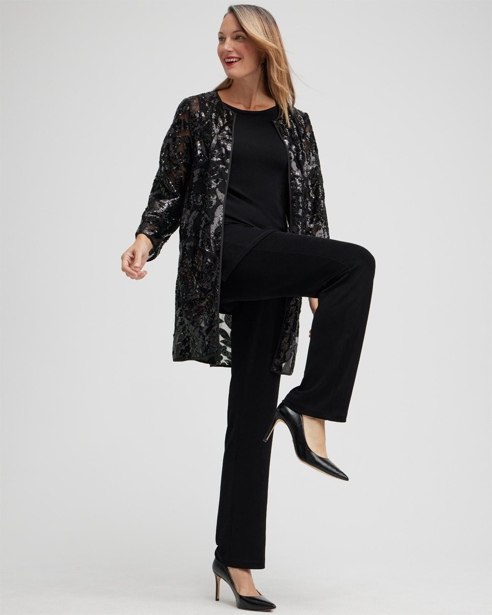 Chico's Jackets & Coats | Travelers Collection Floral Sequin Jacket Travelers Black