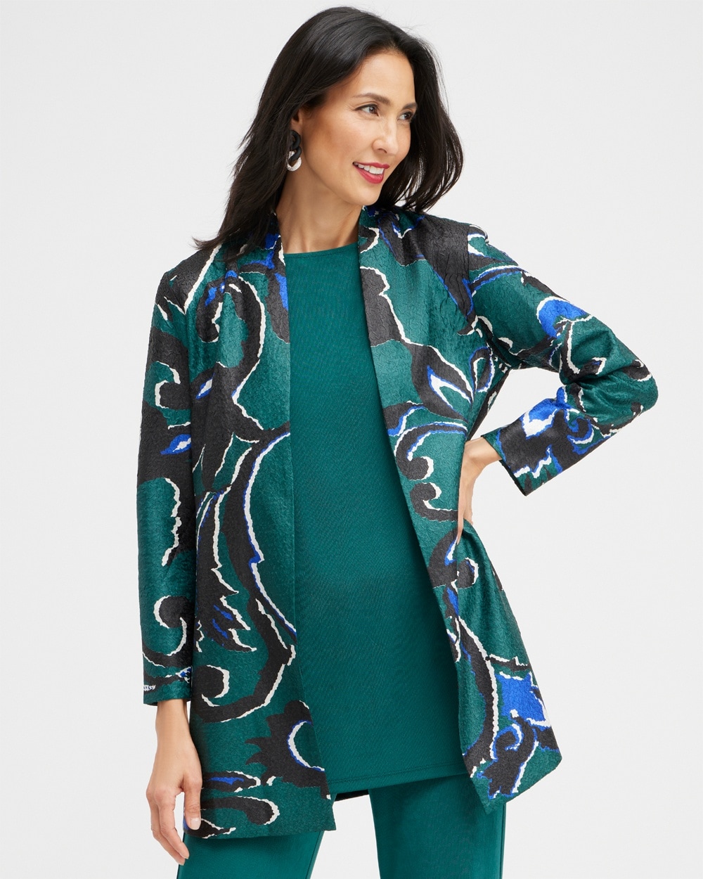 Chico's Jackets & Coats | Travelers Collection Floral Crushed Jacket Enchanted Forest