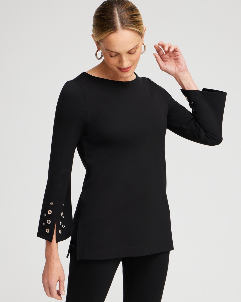 Chico's Best Sellers | Ponte Grommet Flare Sleeve Top Black