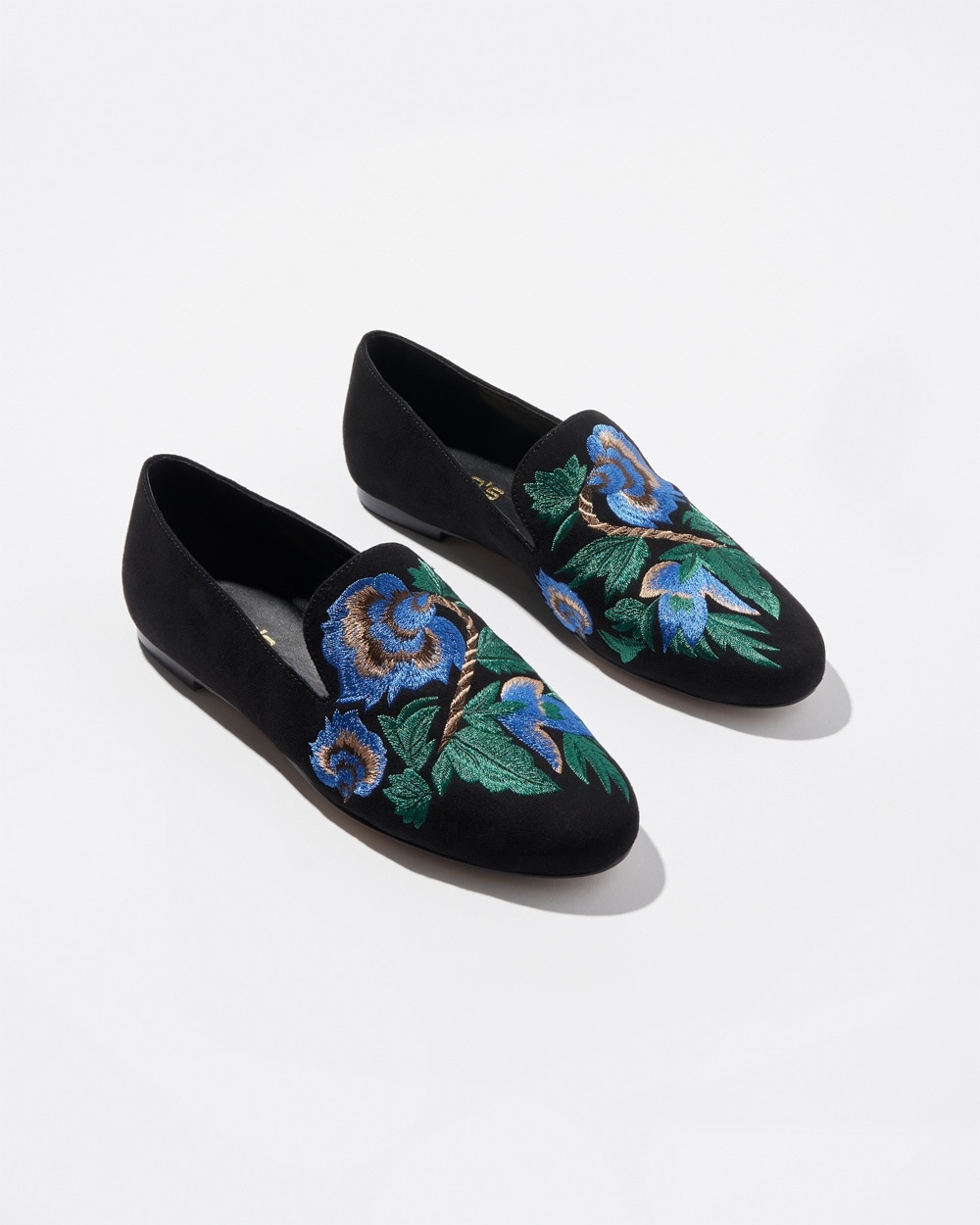 Chico's Ponchos & Ruanas | Vegan Suede Floral Embroidered Loafers Black