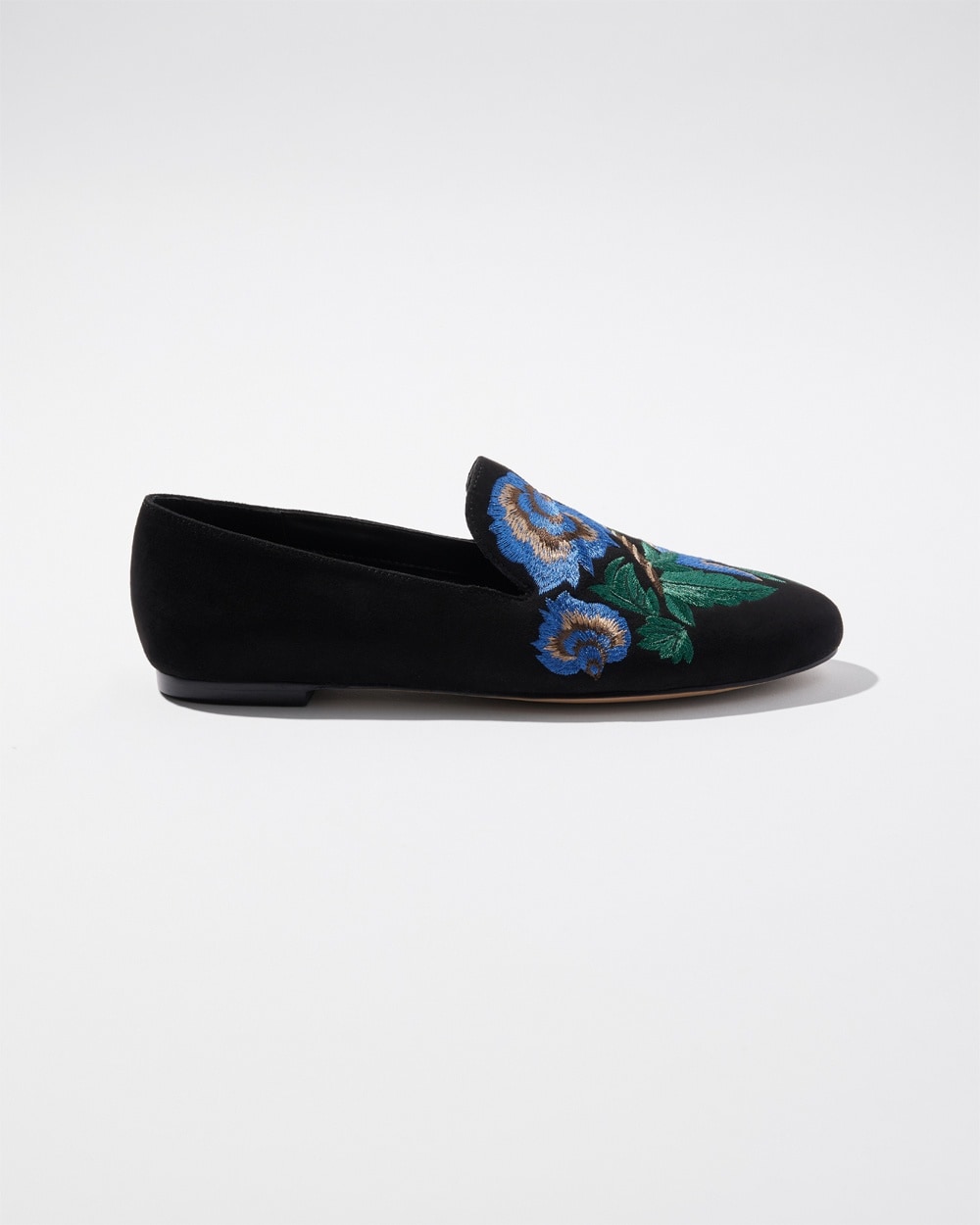 Chico's Ponchos & Ruanas | Vegan Suede Floral Embroidered Loafers Black