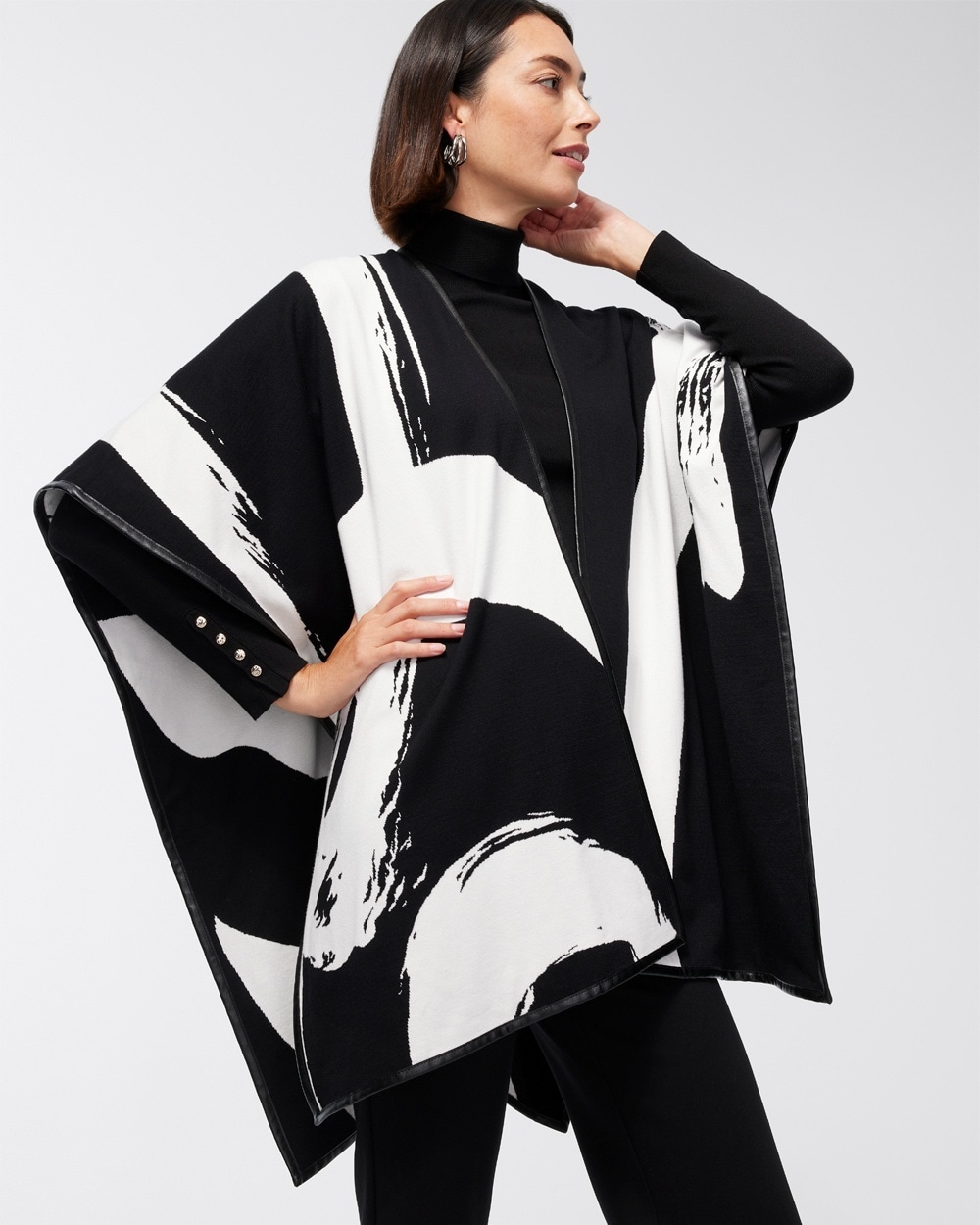 Chico's Scarves | Black & White Drama Ruana Ecru