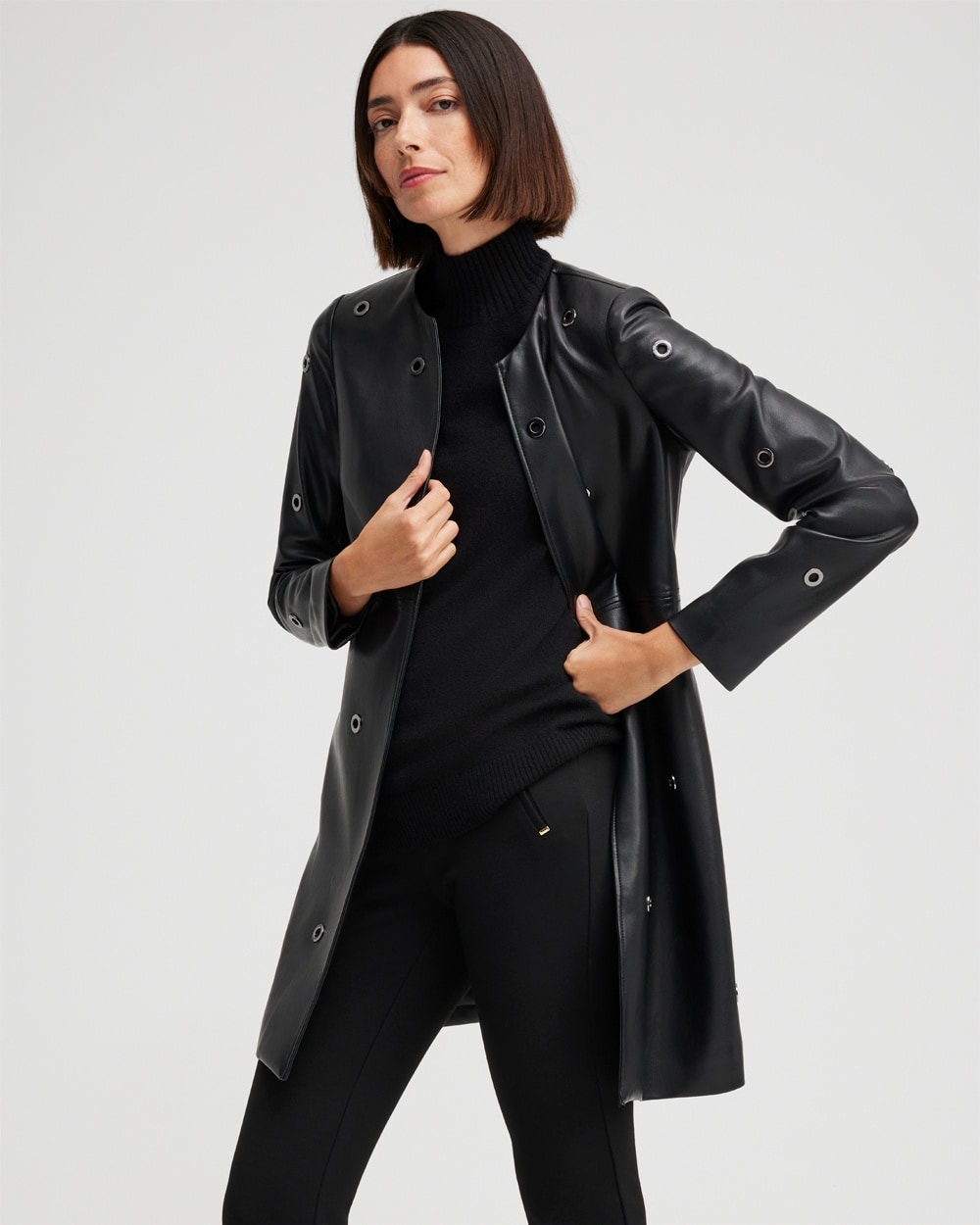 Chico's Jackets & Coats | Faux Leather Topper Black