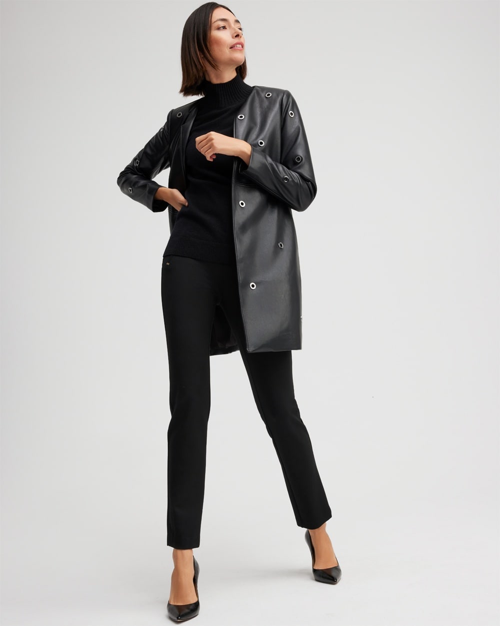 Chico's Jackets & Coats | Faux Leather Topper Black