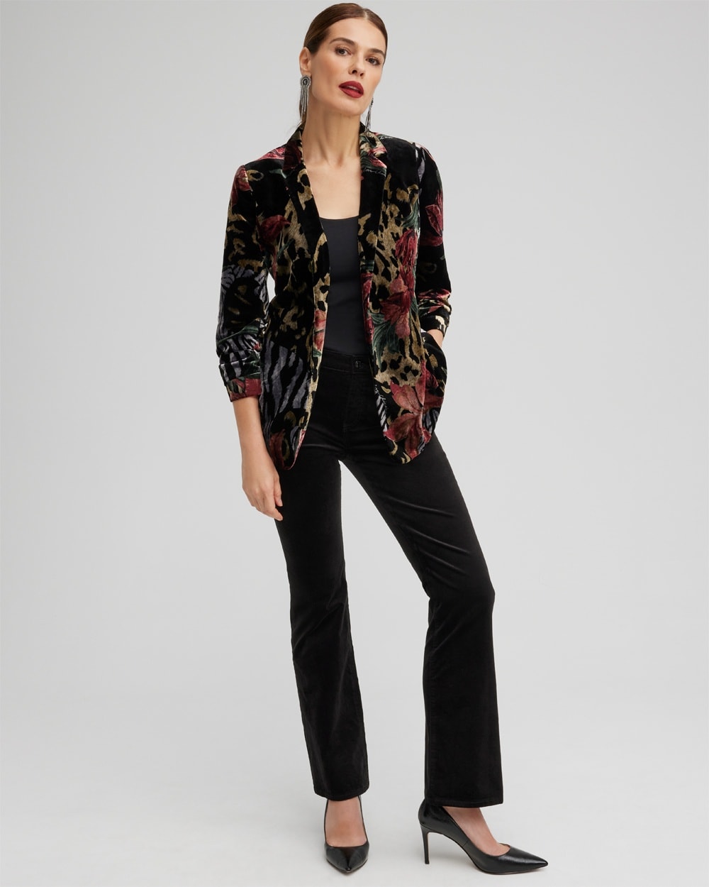 Chico's Jackets & Coats | Velvet Animal Print Blazer Black/Red