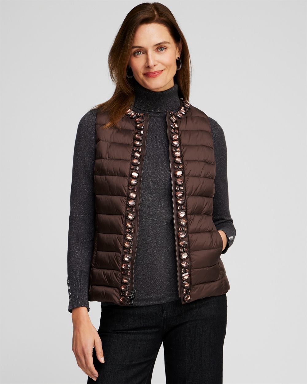 Chico's Jackets & Coats | Embellished Puffer Vest French Roast