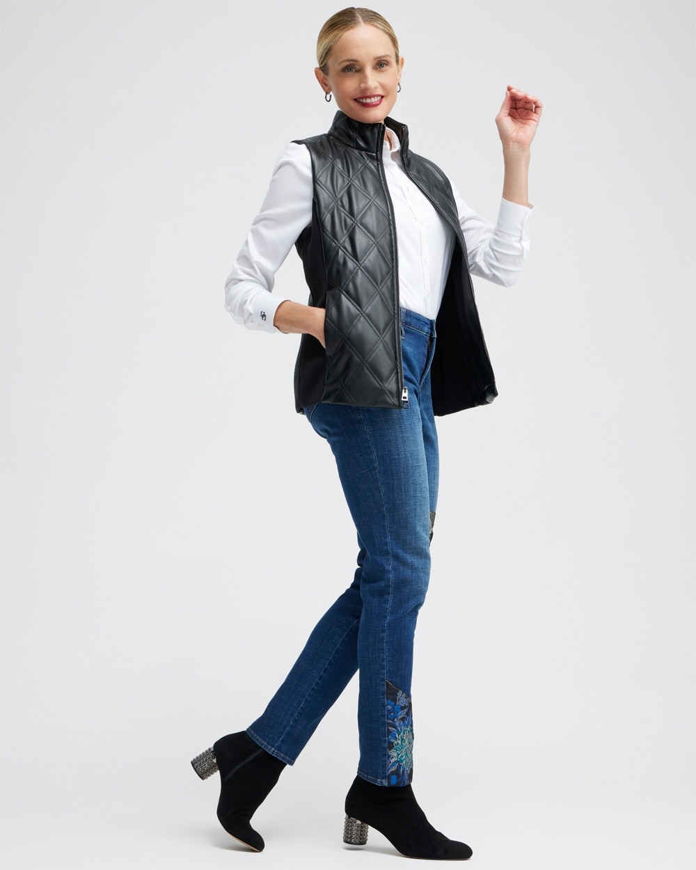 Chico's Jackets & Coats | Faux Leather Quilted Vest Black