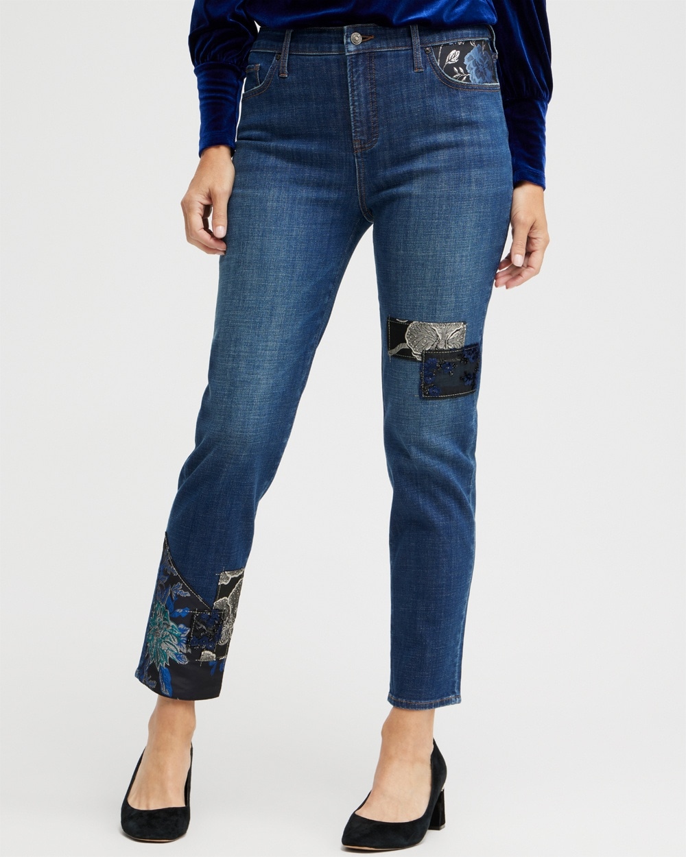 Chico's Jeans & Denim | Girlfriend Patchwork Ankle Jeans Sequoia Indigo