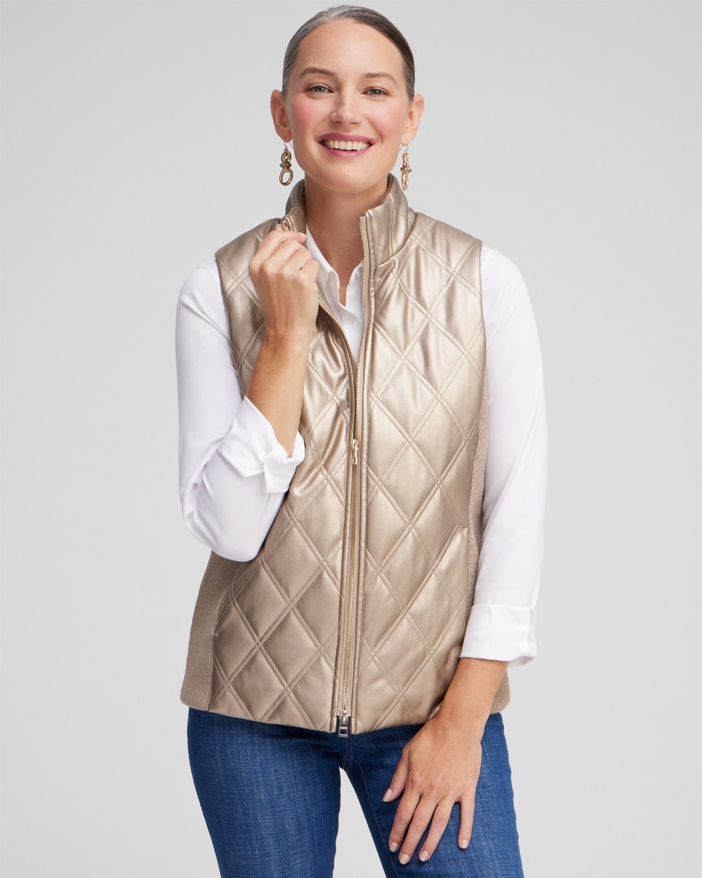 Chico's Jackets & Coats | Faux Leather Vest Bronzed Teak