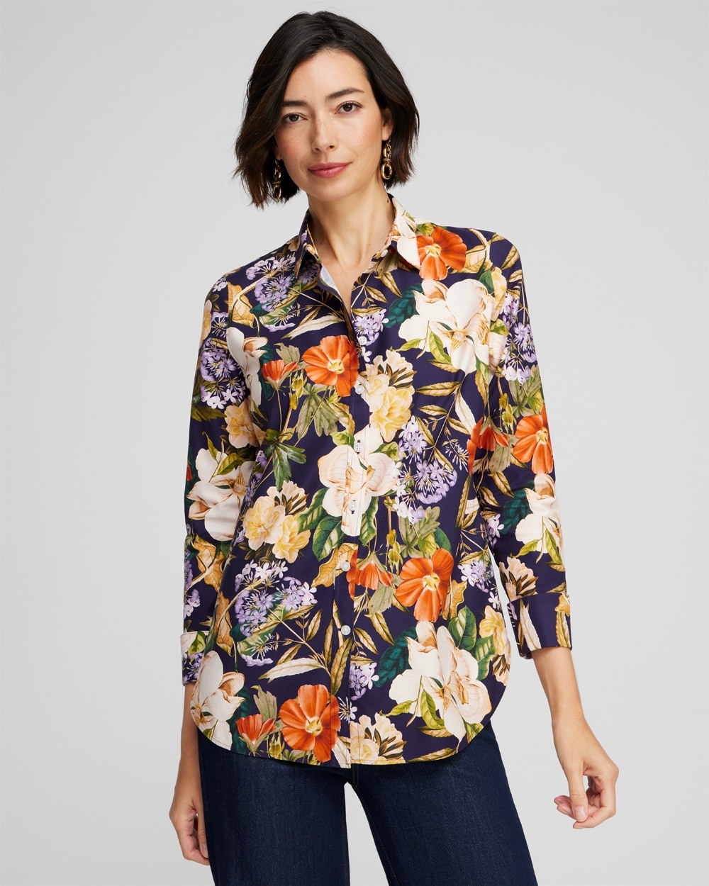 Chico's | No Iron™ Stretch Floral Print Shirt Dewberry