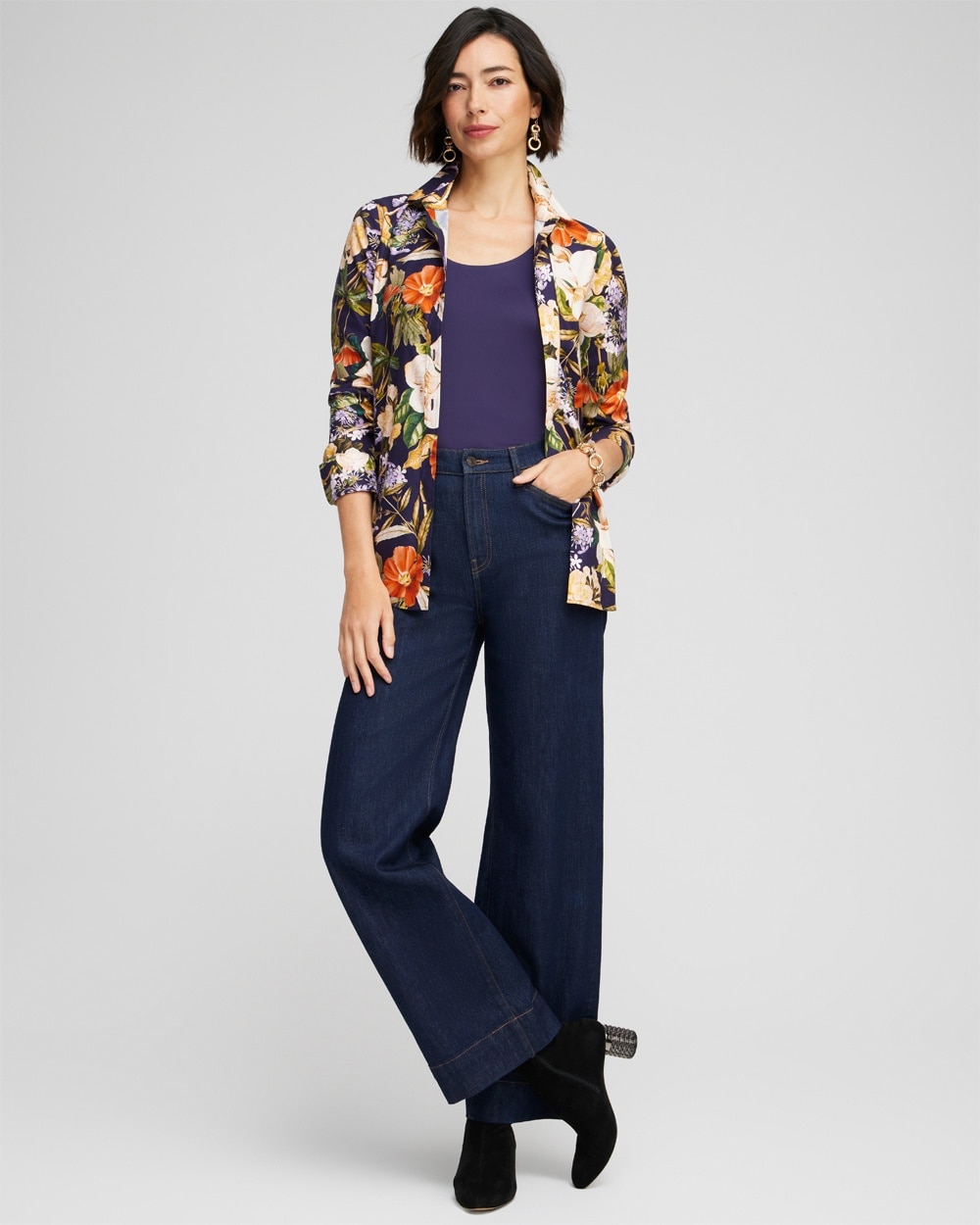 Chico's | No Iron™ Stretch Floral Print Shirt Dewberry