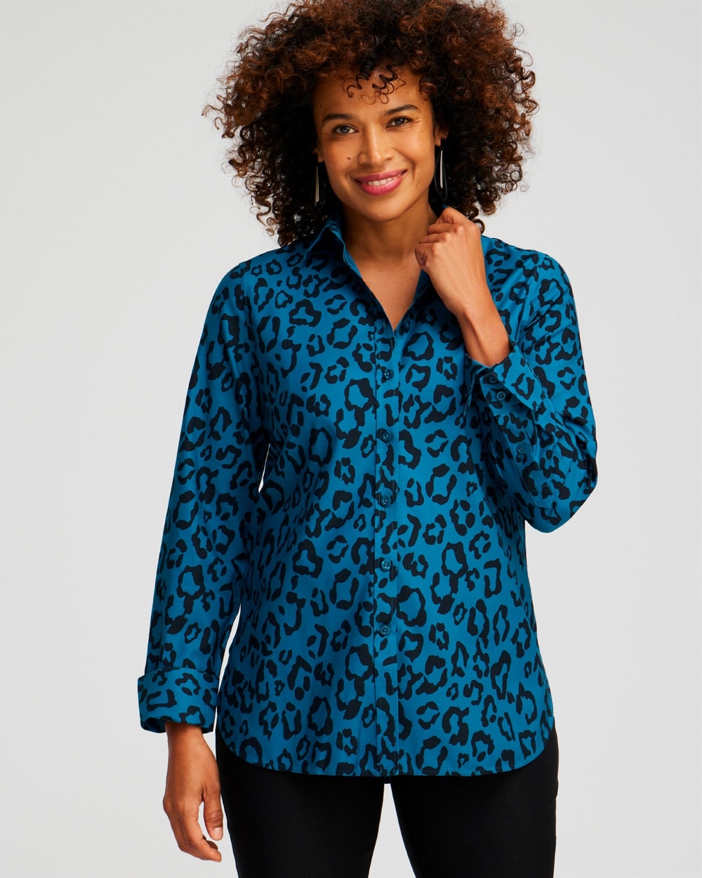 Chico's | No Iron™ Stretch Animal Print Shirt Moonlit Teal