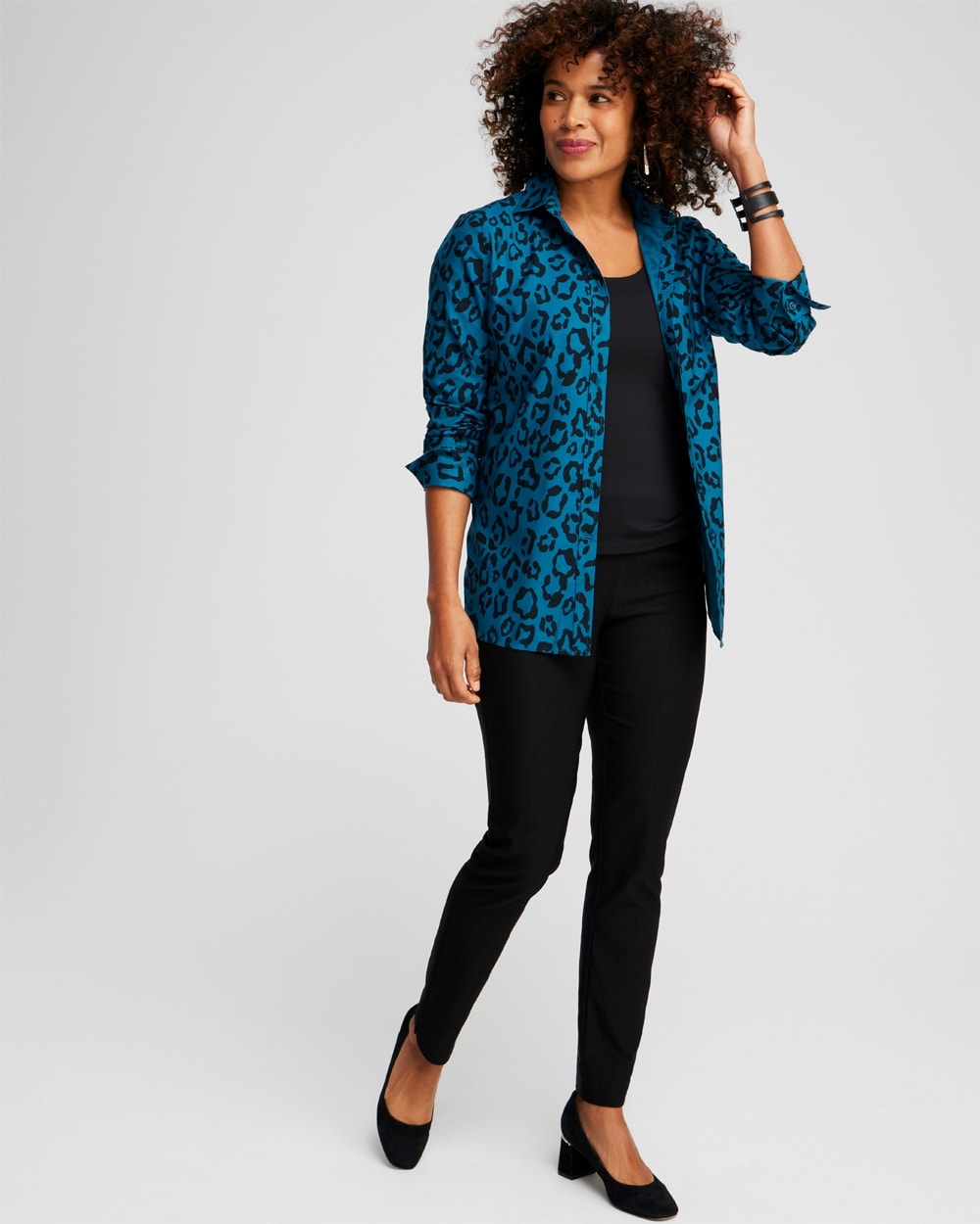 Chico's | No Iron™ Stretch Animal Print Shirt Moonlit Teal