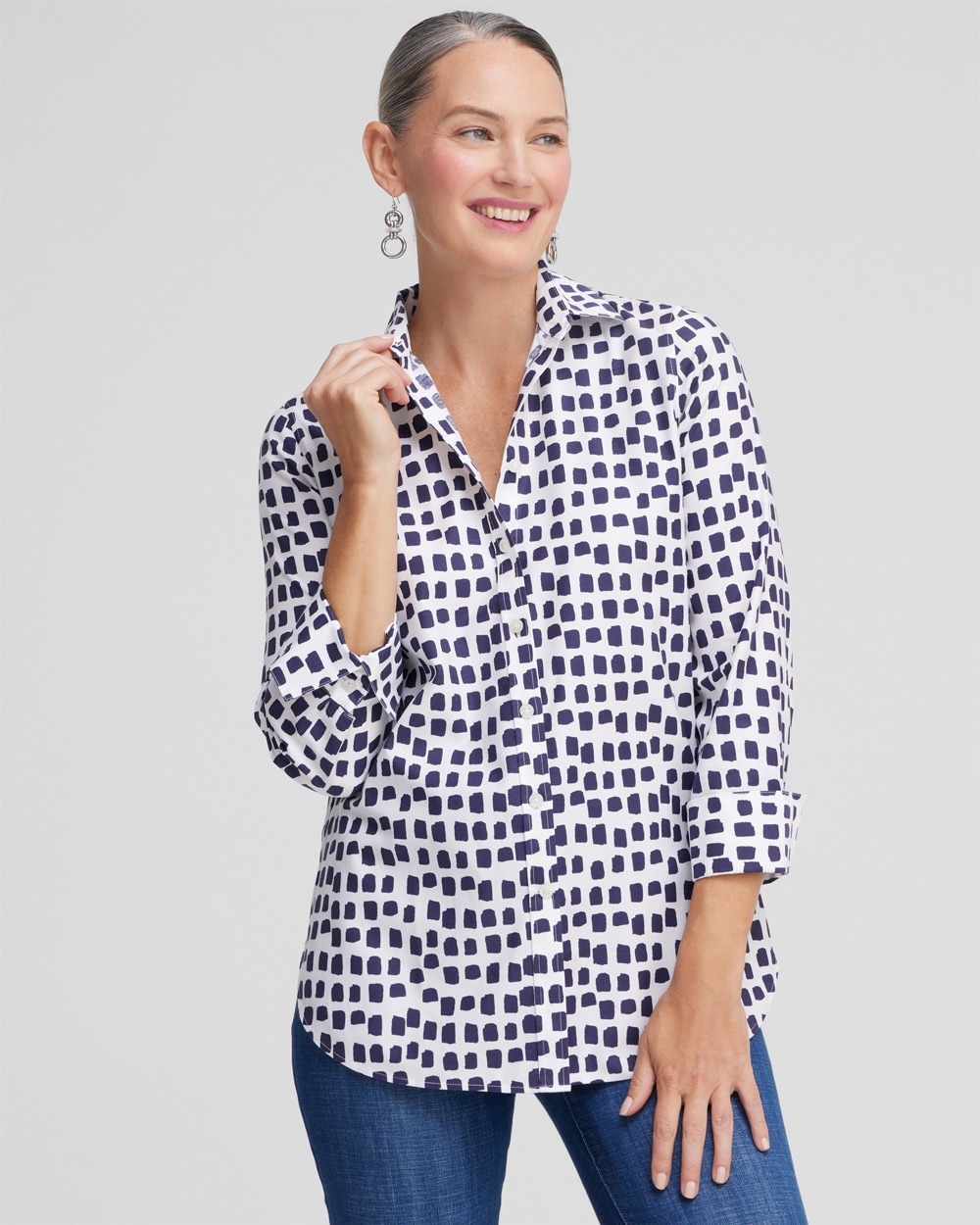 Chico's | No Iron™ Stretch Square Dots Shirt Dewberry