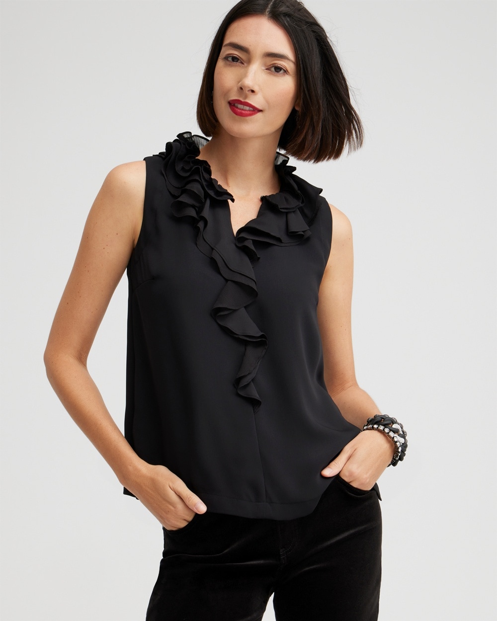 Chico's Tops | Ruffle Tank Black