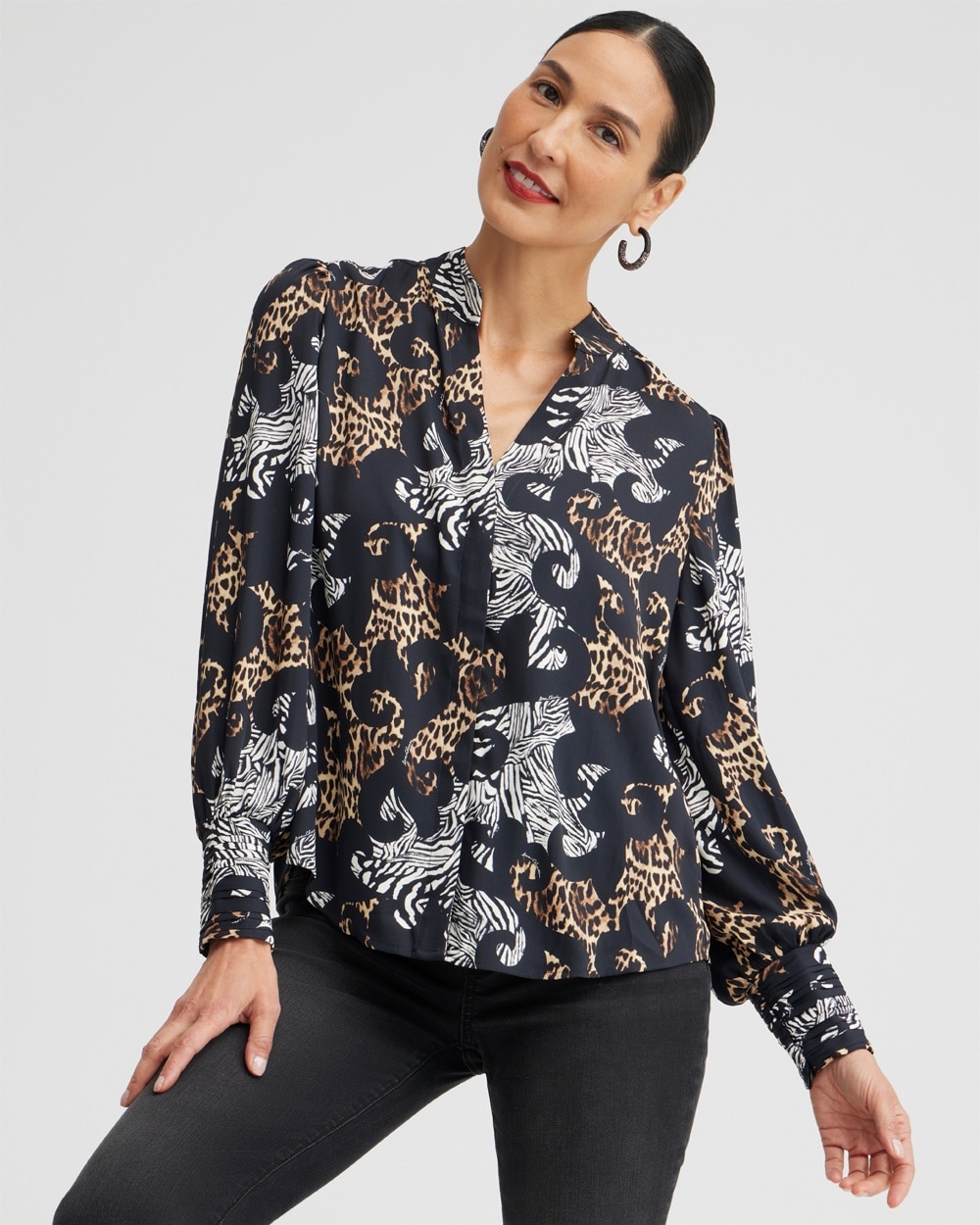 Chico's Best Sellers | Mixed Animal Print Shirt Black