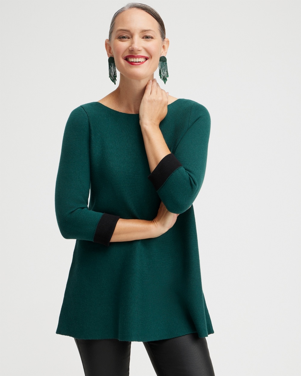 Chico's Sweaters | Green Double Knit Pullover Sweater Enchanted Forest