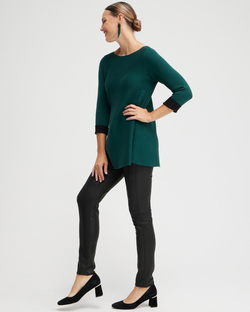 Chico's Sweaters | Green Double Knit Pullover Sweater Enchanted Forest