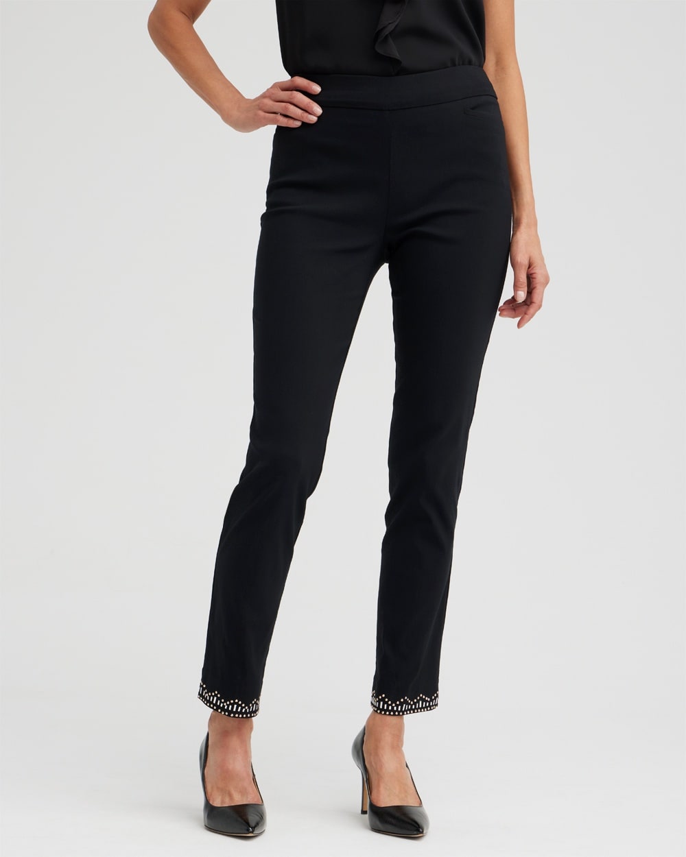 Chico's Pants | Brigitte Embellished Hem Ankle Pants Black