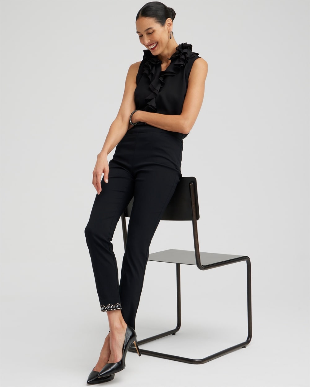 Chico's Pants | Brigitte Embellished Hem Ankle Pants Black