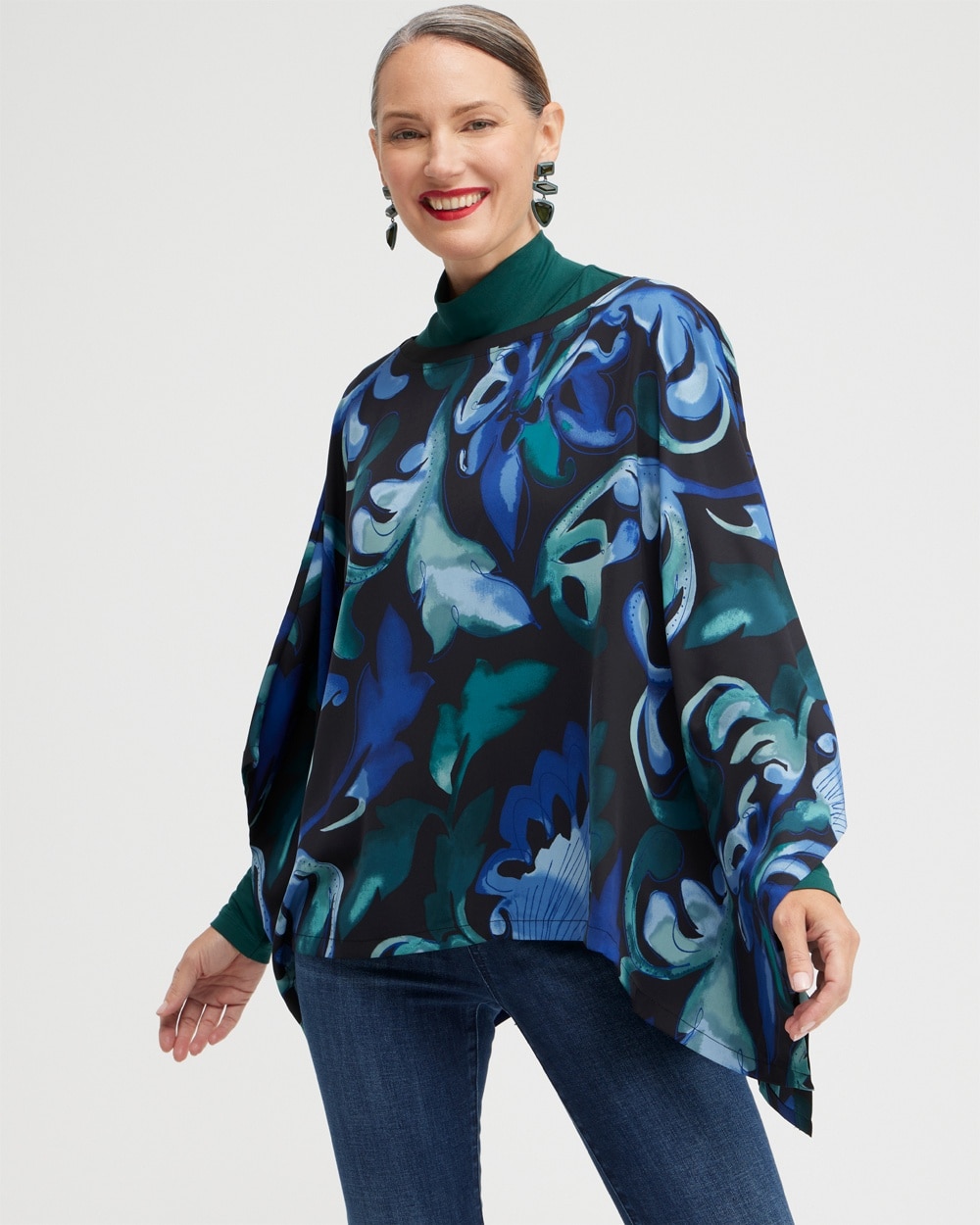 Chico's Scarves | Scroll Print Woven Poncho Black