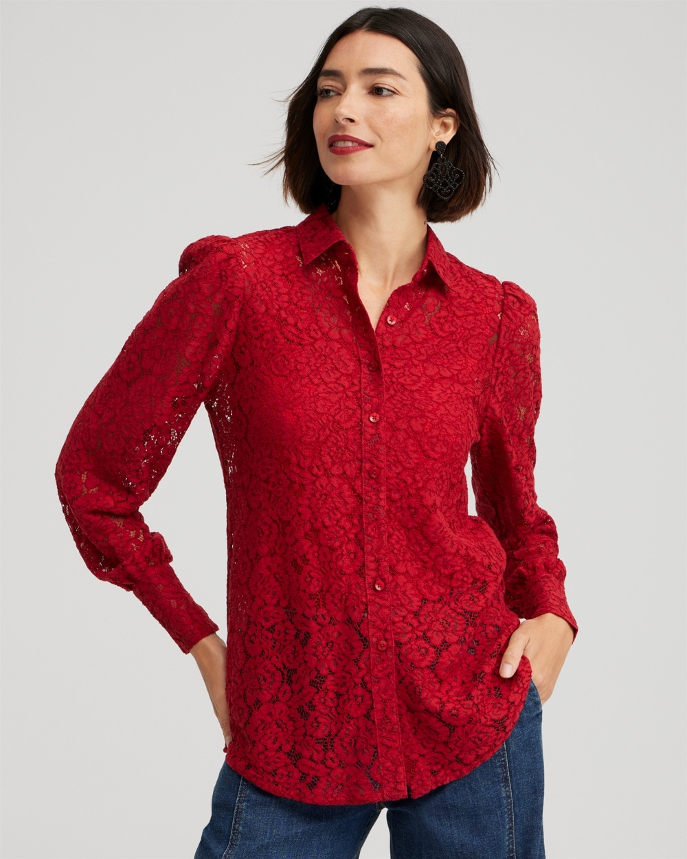 Chico's Best Sellers | Red Lace Shirt Red Allure