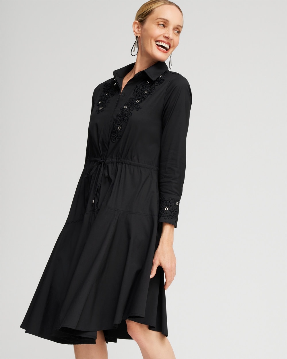 Chico's Dresses & Skirts | Poplin Lace Grommet Midi Dress Black