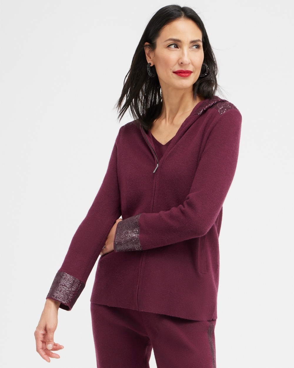 Chico's Activewear | Zenergy Luxe Cashmere Blend Sequin Sweater Deep Merlot