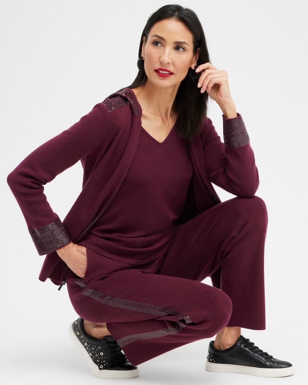 Chico's Activewear | Zenergy Luxe Cashmere Blend Sequin Sweater Deep Merlot