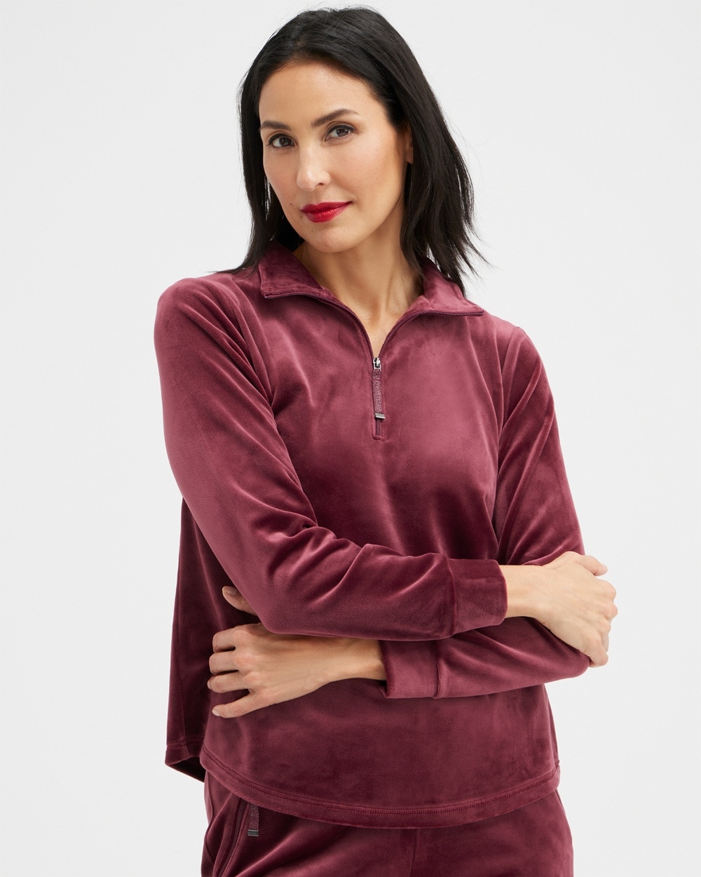 Chico's Activewear | Zenergy Velour Half Zip Pullover Deep Merlot