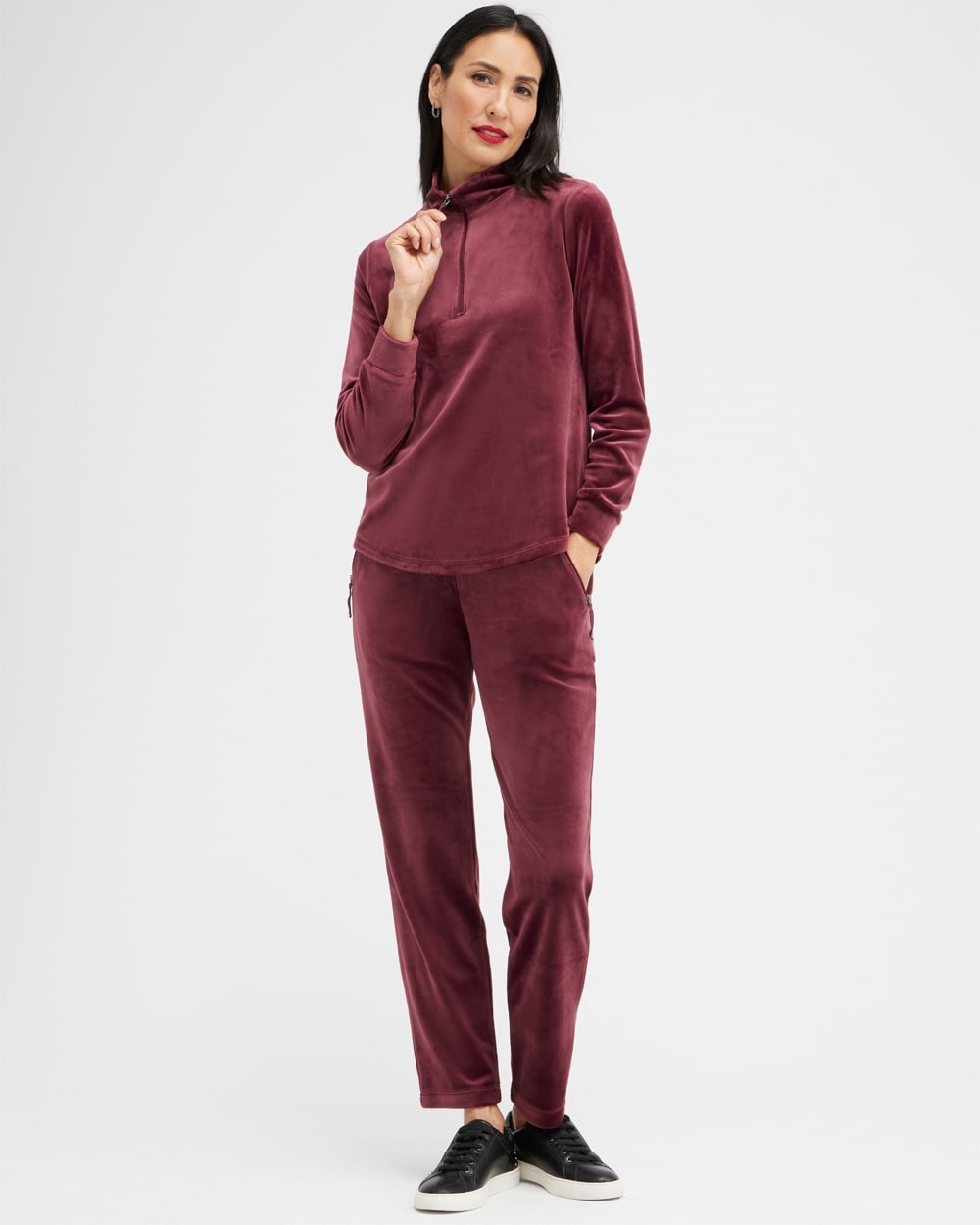 Chico's Activewear | Zenergy Velour Half Zip Pullover Deep Merlot