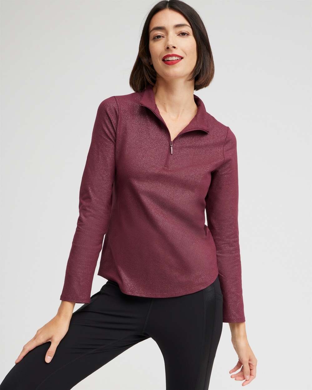 Chico's Activewear | Zenergy Foil Half Zip Pullover Deep Merlot