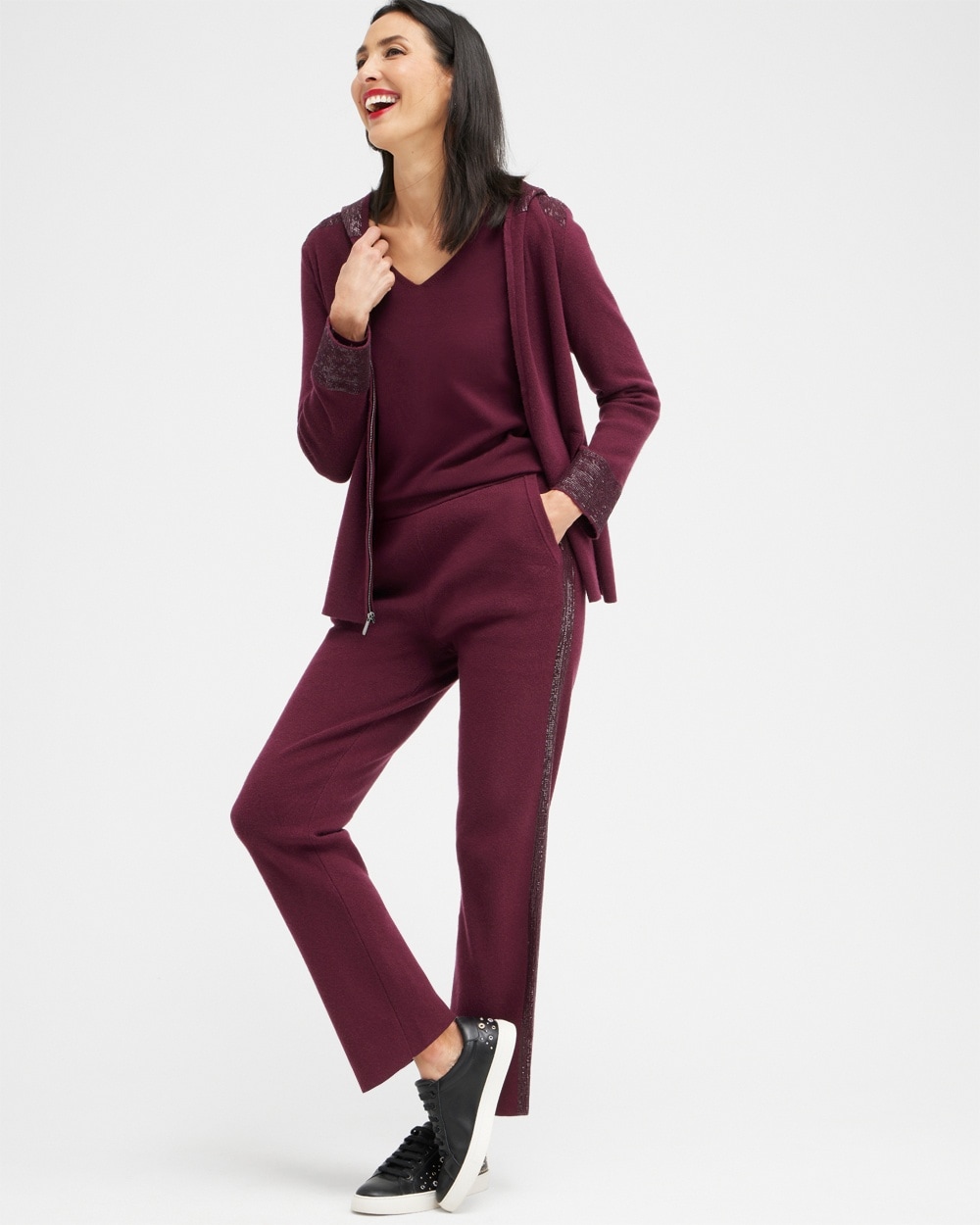 Chico's Pants | Zenergy Luxe Cashmere Blend Sequin Pants Deep Merlot