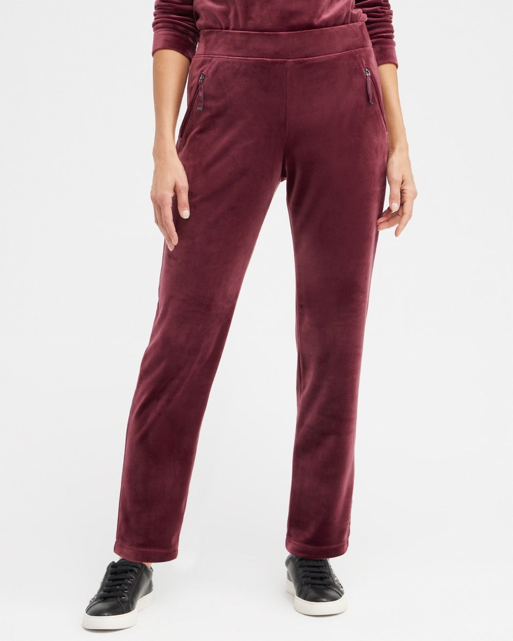 Chico's Pants | Zenergy Velour Zip Pocket Pants Deep Merlot