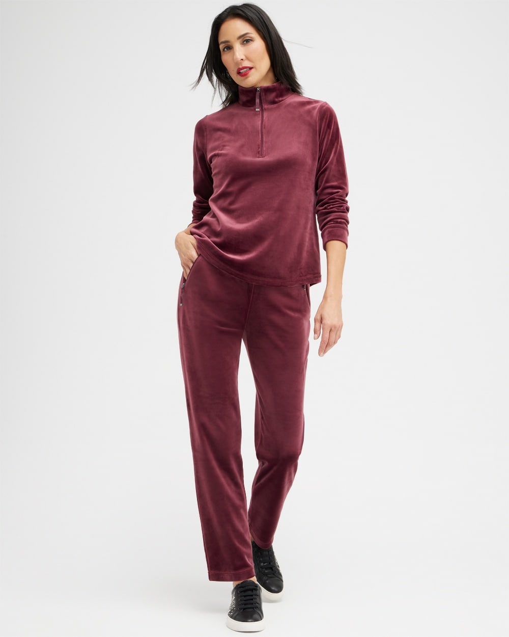 Chico's Pants | Zenergy Velour Zip Pocket Pants Deep Merlot