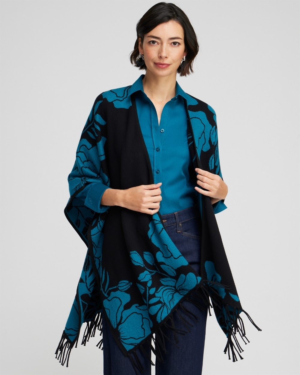 Chico's Scarves | Cashmere Blend Fringe Ruana Moonlit Teal