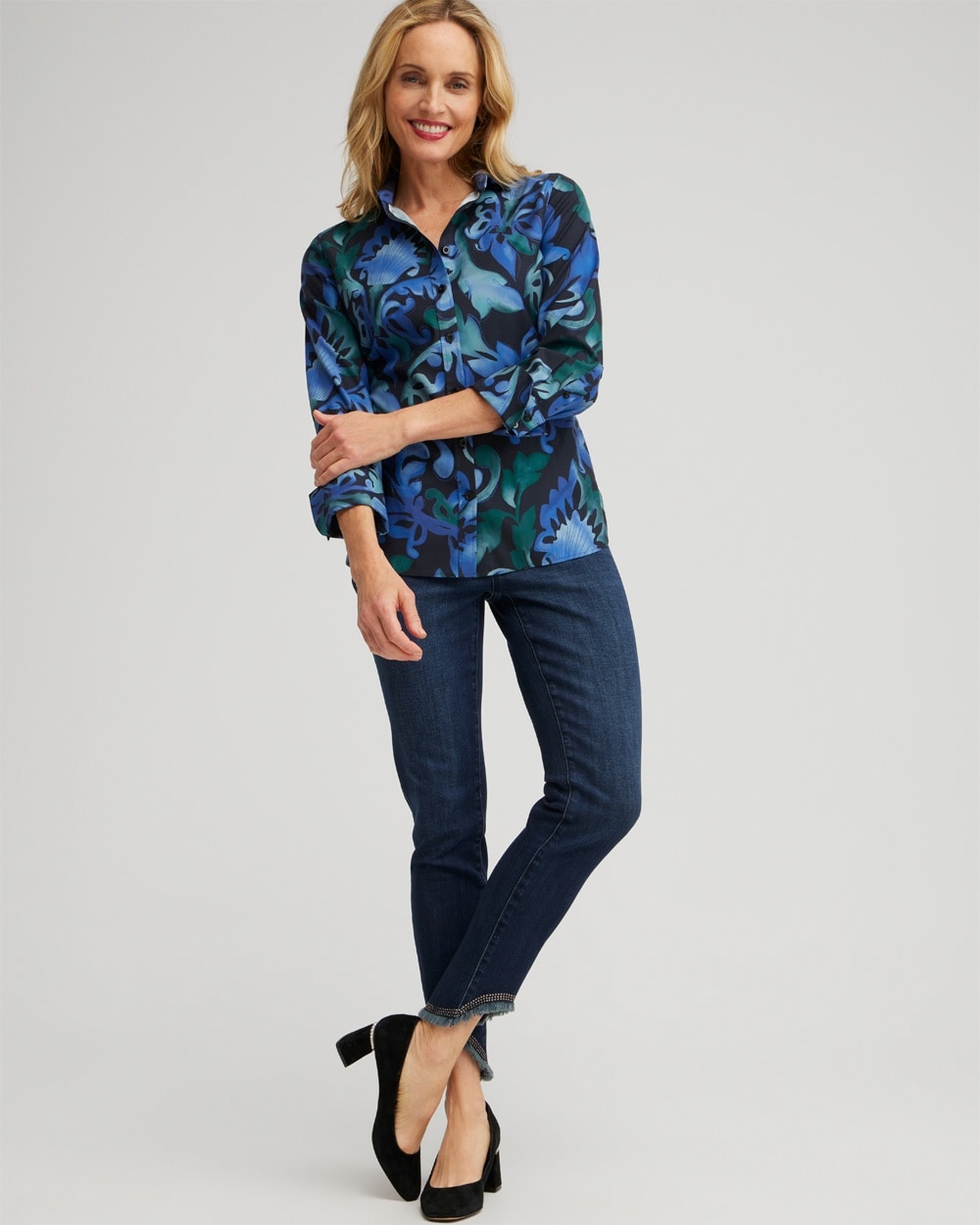 Chico's Jeans & Denim | Embellished Tulip Hem Pull-on Jeggings Rainier Rinse Indigo