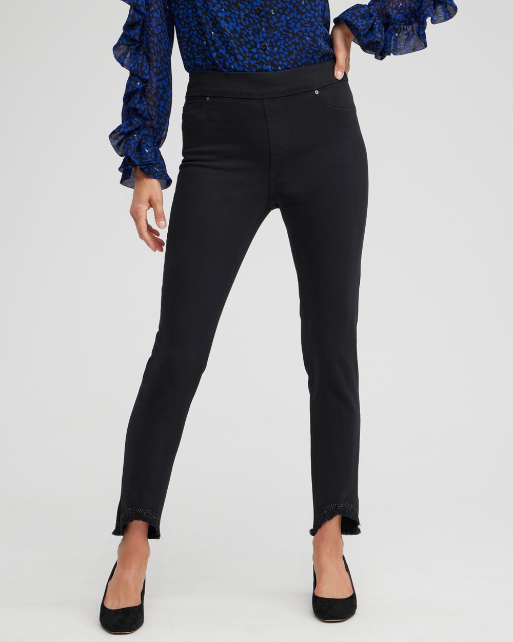 Chico's Jeans & Denim | Embellished Tulip Hem Pull-on Jeggings Black