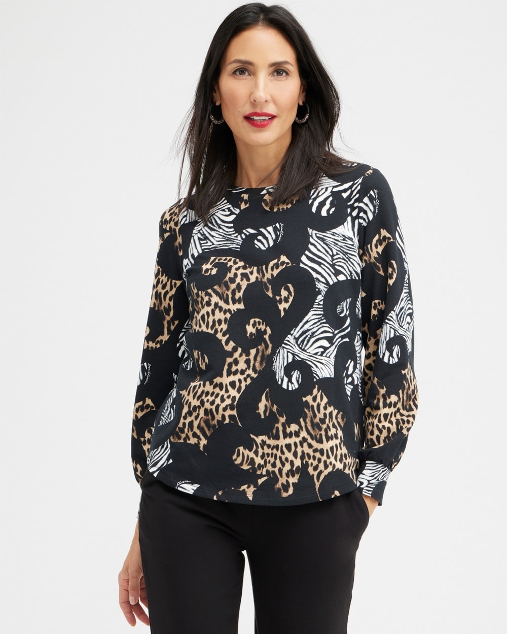 Chico's Activewear | Zenergy Mixed Animal Print Sweatshirt Black