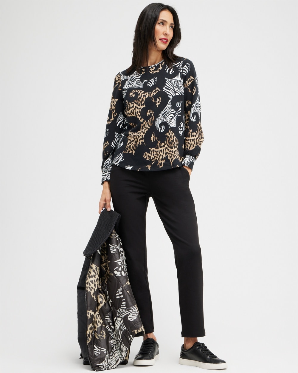 Chico's Activewear | Zenergy Mixed Animal Print Sweatshirt Black