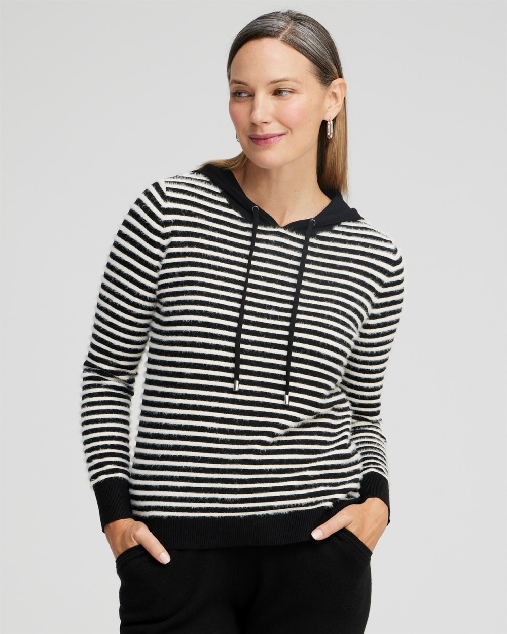 Chico's Sweaters | Zenergy Luxe® Cashmere Blend Stripe Pullover Black