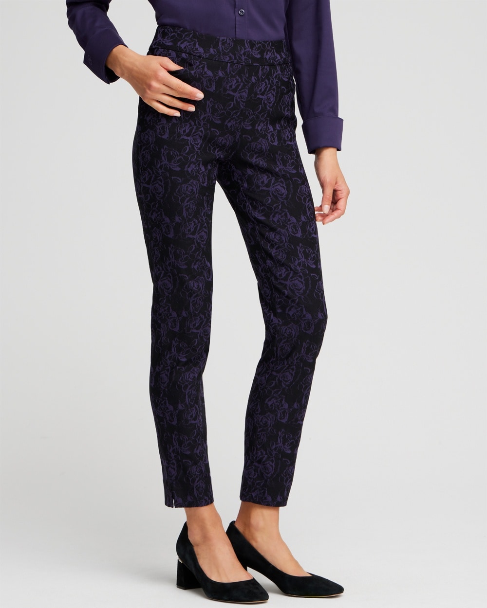 Chico's Travelers | Petite Brigitte Floral Ankle Pants Black And Purple