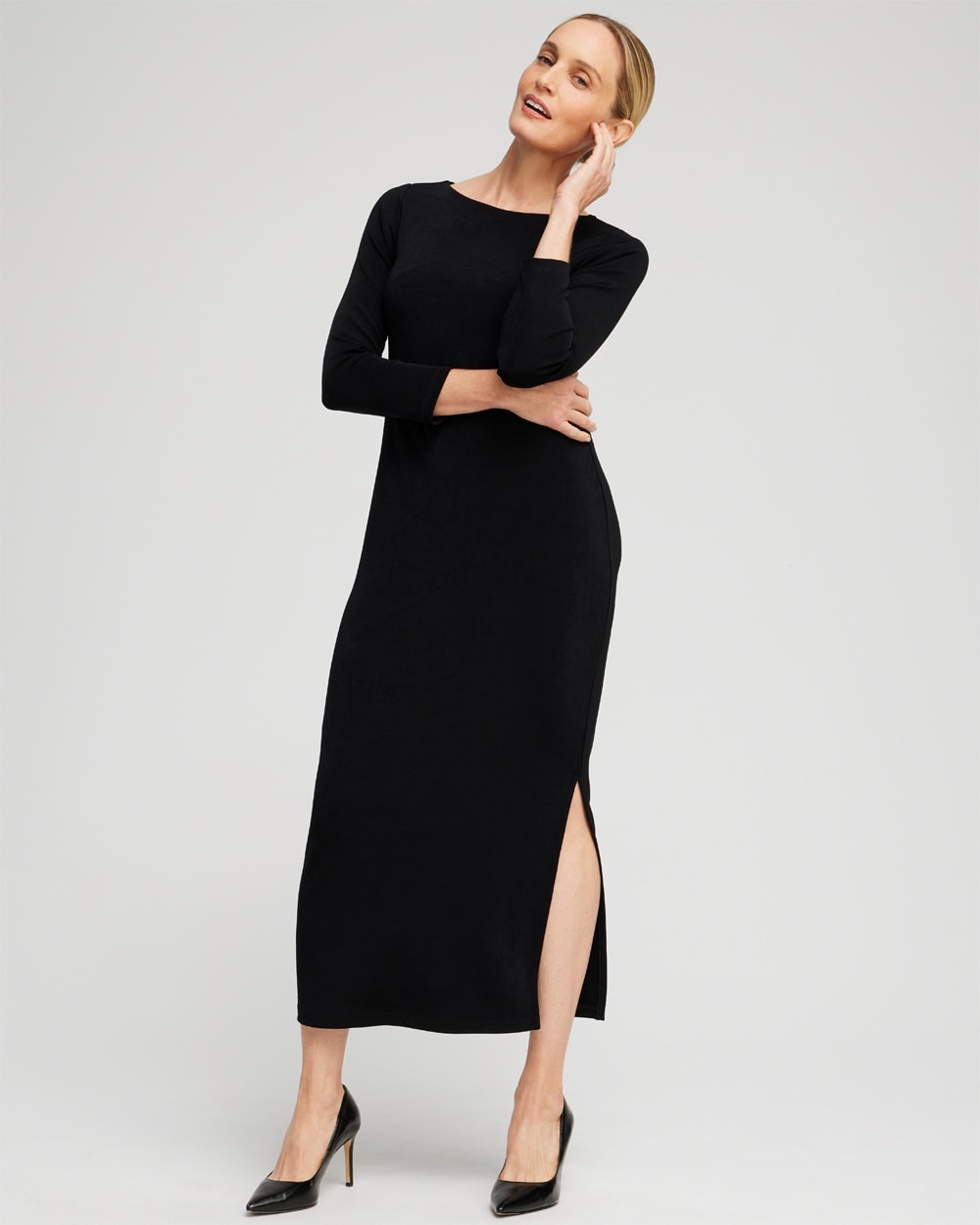 Chico's Dresses & Skirts | Travelers™ Slit Maxi Dress Travelers Black