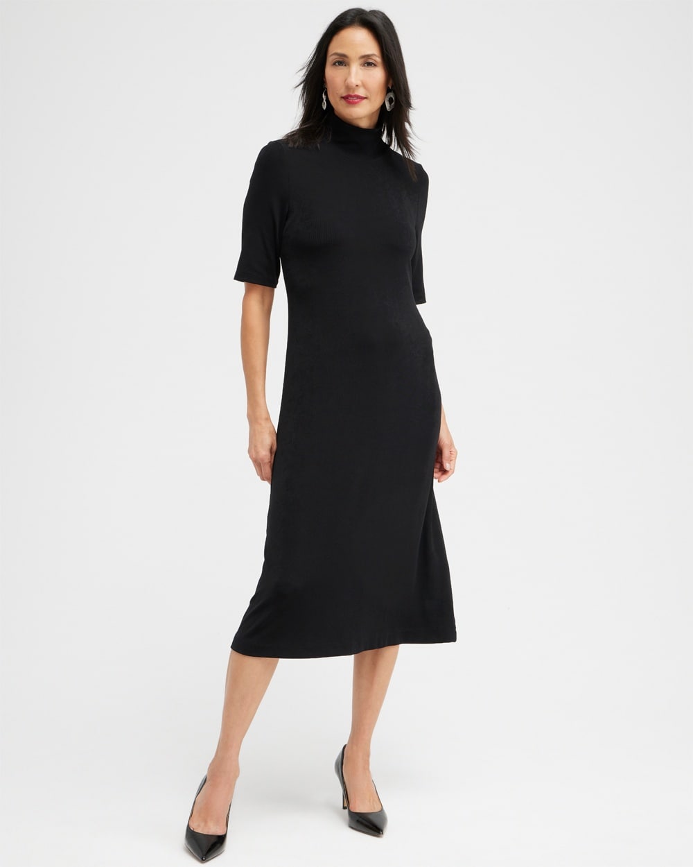 Chico's Dresses & Skirts | Travelers Mock Neck Midi Dress Travelers Black