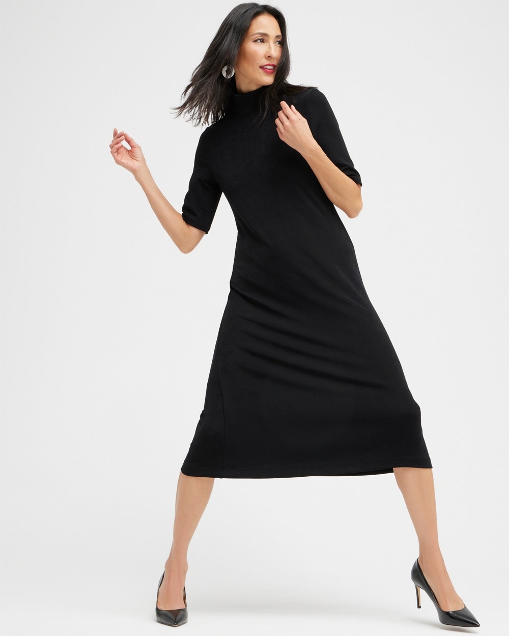 Chico's Dresses & Skirts | Travelers Mock Neck Midi Dress Travelers Black