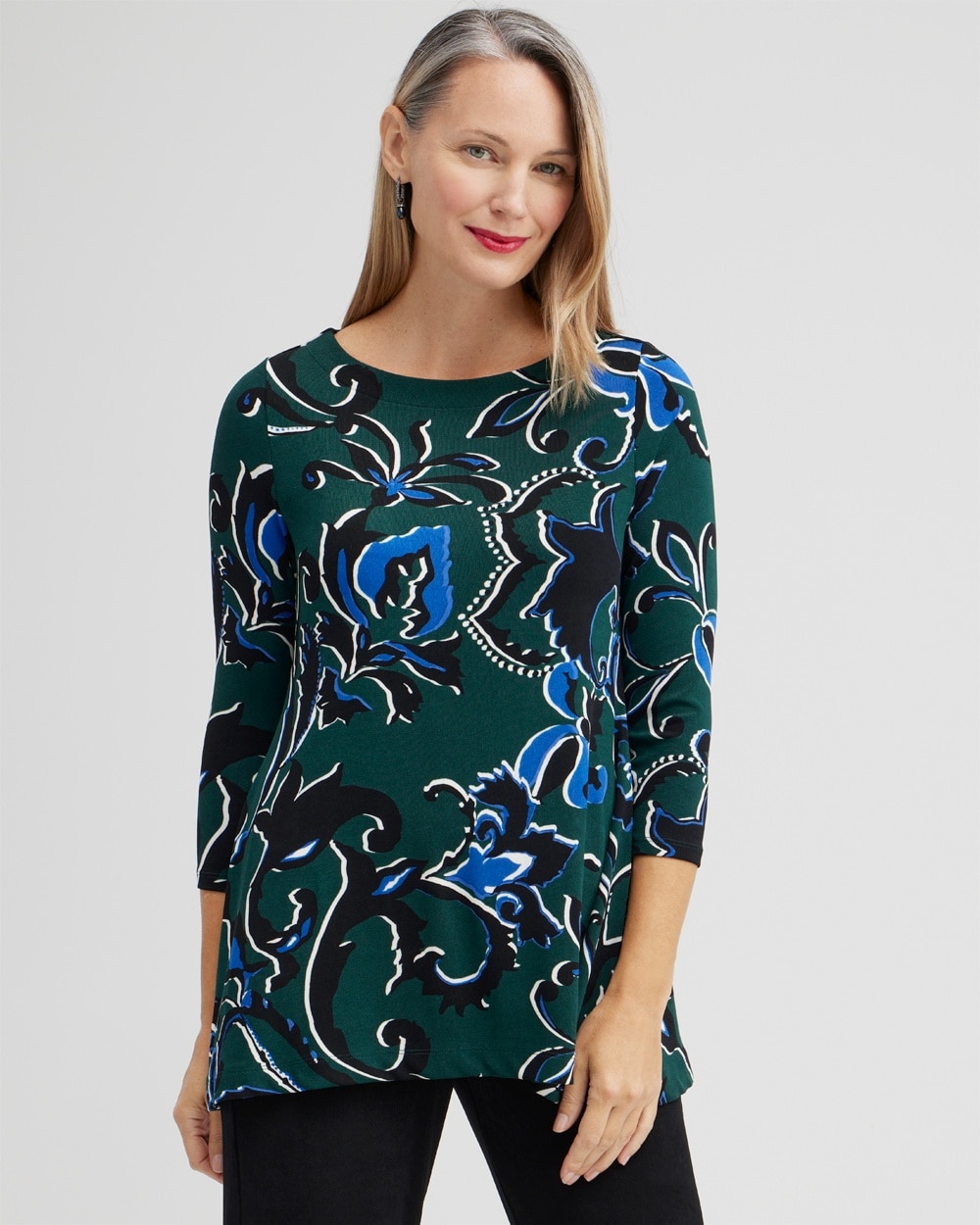 Chico's Best Sellers | Travelers Floral Boat Neck Tunic Enchanted Forest