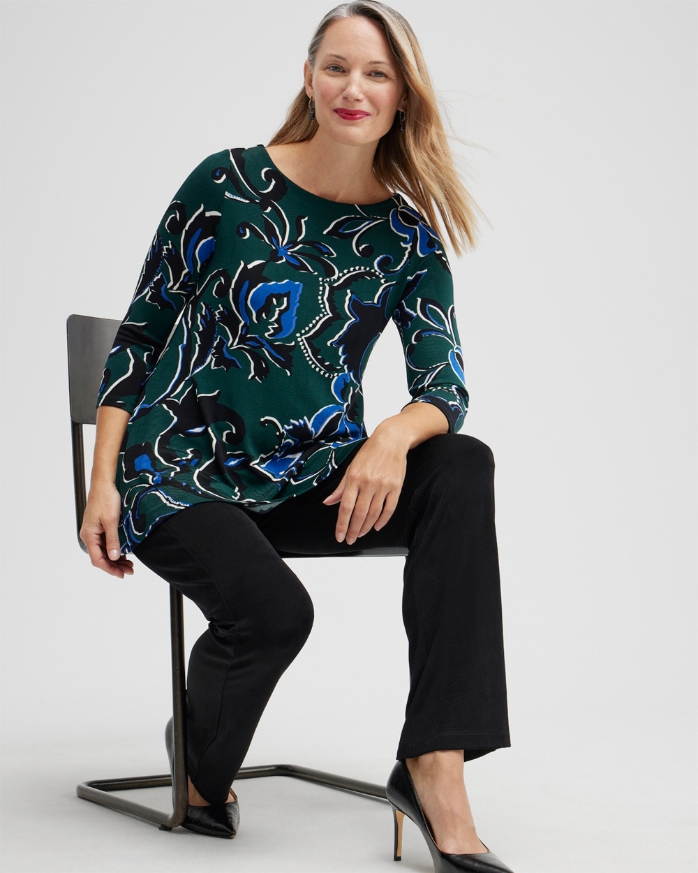 Chico's Best Sellers | Travelers Floral Boat Neck Tunic Enchanted Forest