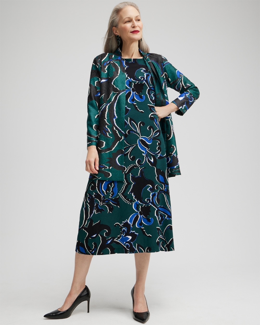 Chico's Dresses & Skirts | Travelers Floral Bell Sleeve Dress Enchanted Forest