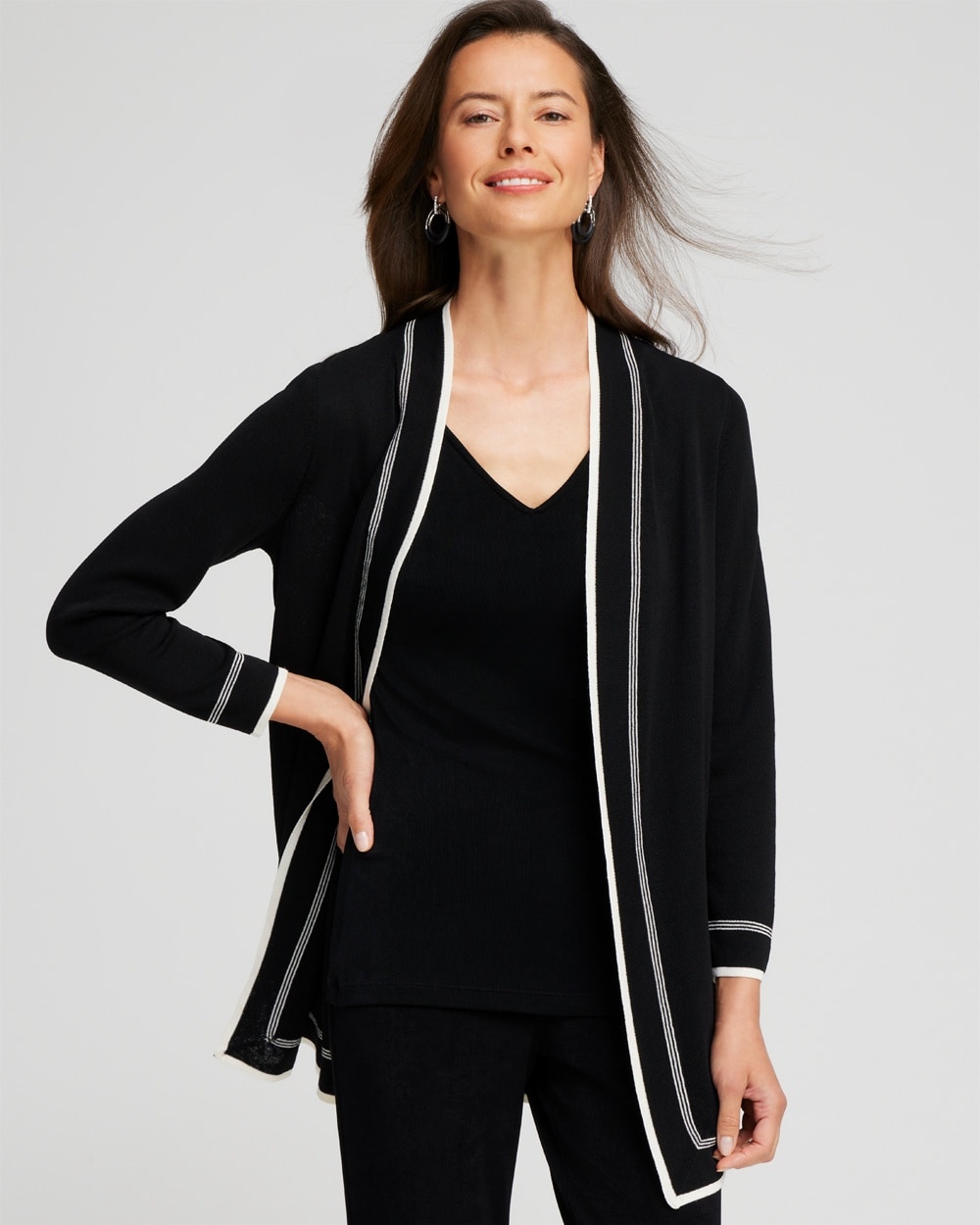 Chico's Sweaters | Travelers™ Collection Contrast Border Cardigan Travelers Black